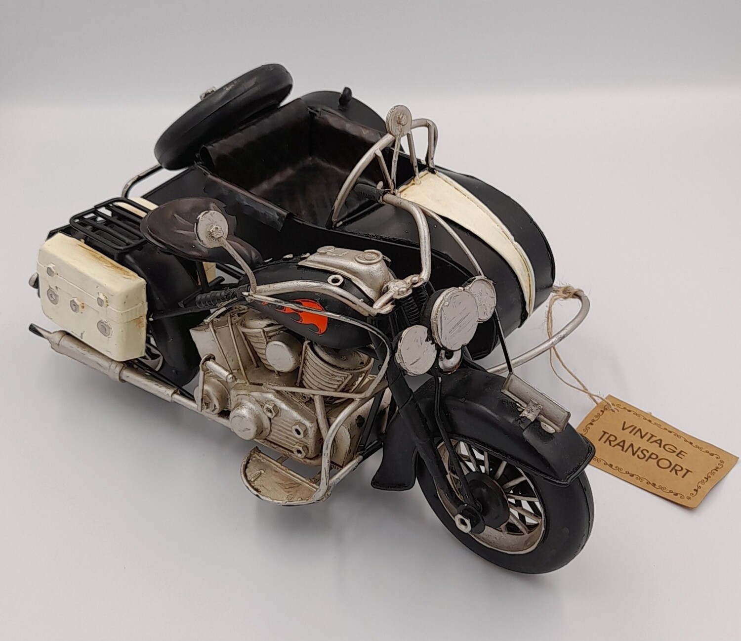 Vintage transport  cream/black motorbike and sidecar ornament