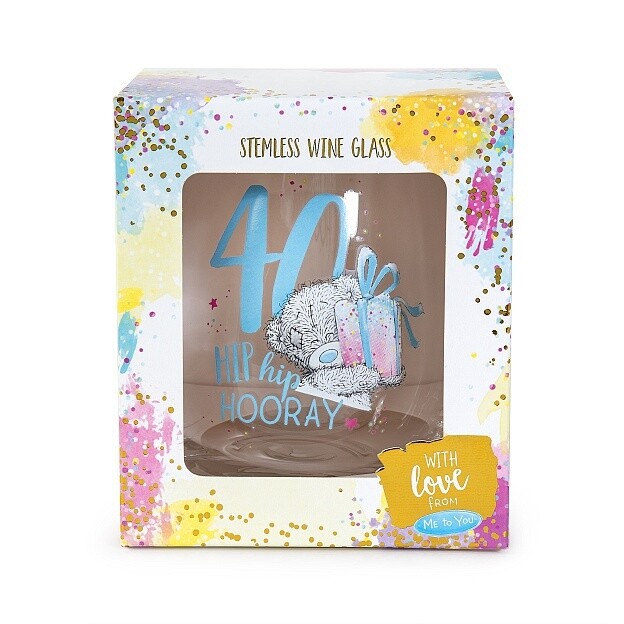 &#39;40 hip hip hooray&#39; 40th birthday Tatty Ted glass boxed gift