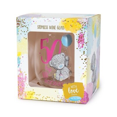&#39;50 hip hip hooray&#39; 50th birthday Tatty Ted glass in gift box