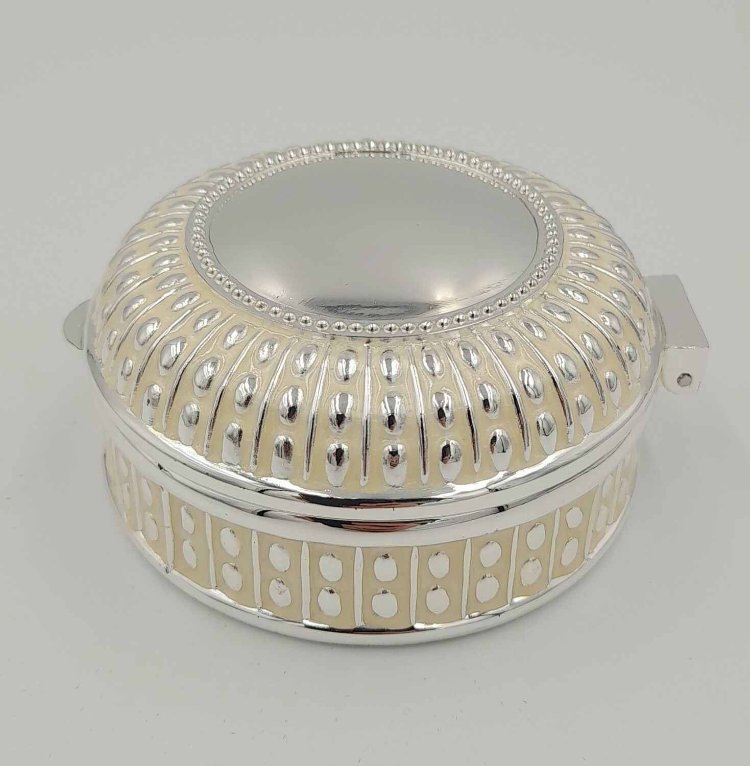 Silver-plated enamelled beaded trinket box