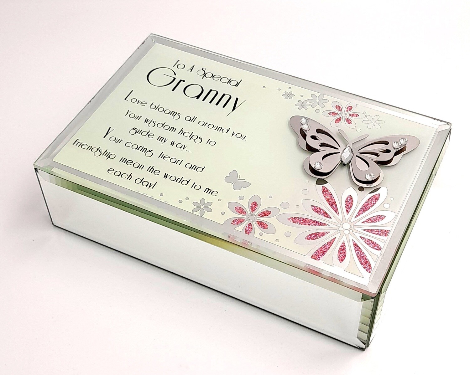 &#39;&#39;To a Special Granny...&#39; mirrored jewellery box with butterfly