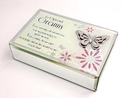 &#39;&#39;To a Special Granny...&#39; mirrored jewellery box with butterfly