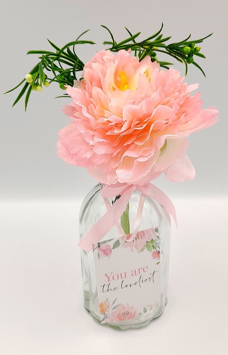 &#39;You are the loveliest&#39; glass bottle with silk flower gift