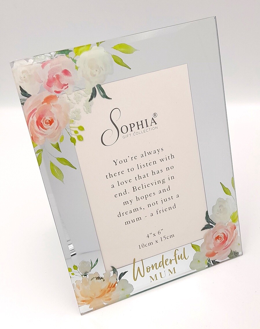 &#39;Wonderful Mum&#39; Mirrored glass floral photo frame