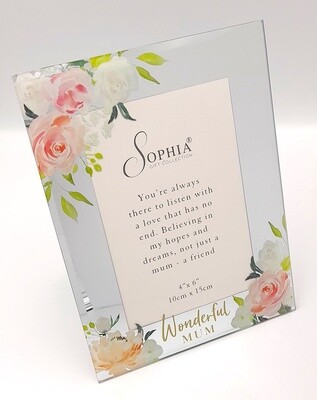 &#39;Wonderful Mum&#39; Mirrored glass floral photo frame