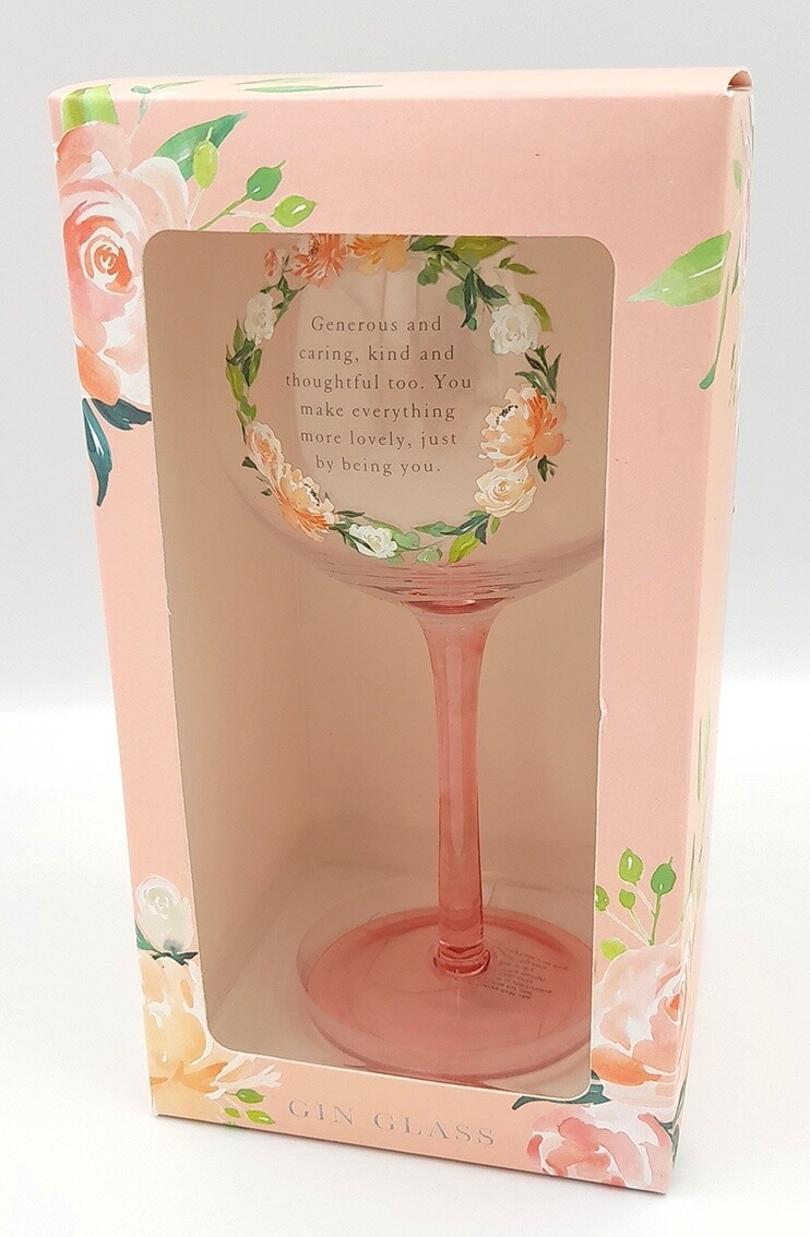 &#39;Generous and caring...&#39; floral gift glass
