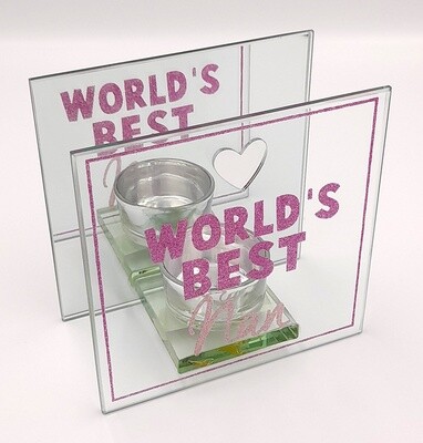 Mirrored glass tea-lite holder &#39;World&#39;s Best Nan&#39;