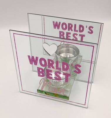 Mirrored glass tea-lite holder 'World's Best Nan'
