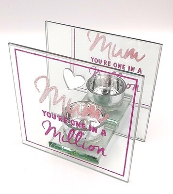 Mirrored glass tea-lite holder 'Mum you're one in a million'