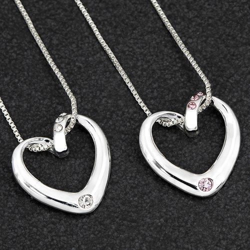 Silver Plated Diamante Heart Necklace, Colour: Clear