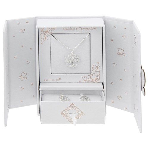 Silver Plated Tree Life Necklace &amp; Earrings Gift Set