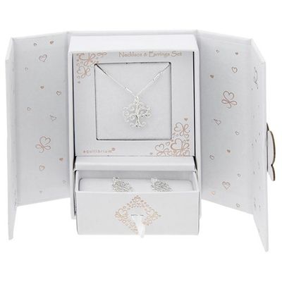 Silver Plated Tree Life Necklace &amp; Earrings Gift Set