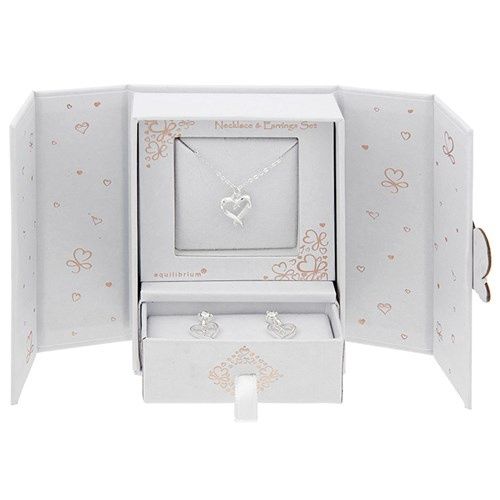 Silver Plated Kissing Heart Necklace &amp; Earrings Gift Set