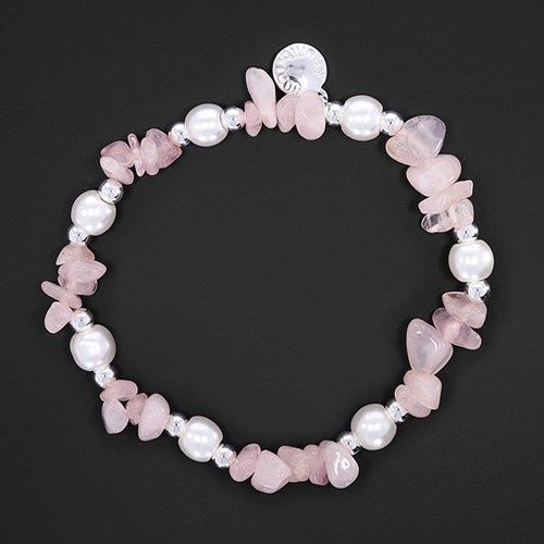 Silver Plated Pearl Rose Quartz Bracelet