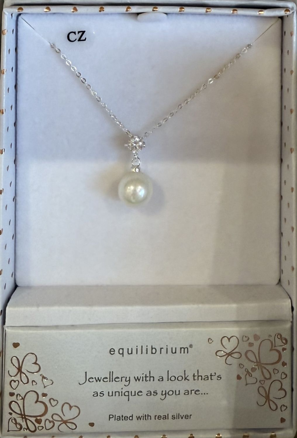 Cubic Zirconia and Pearl Drop Necklace