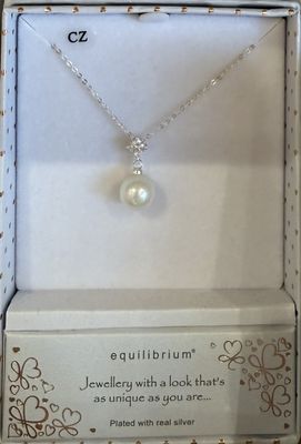 Cubic Zirconia and Pearl Drop Necklace