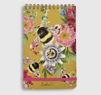 Mustard Bee Pattern Top Spiral Notepad