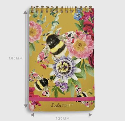 Mustard Bee Pattern Top Spiral Notepad