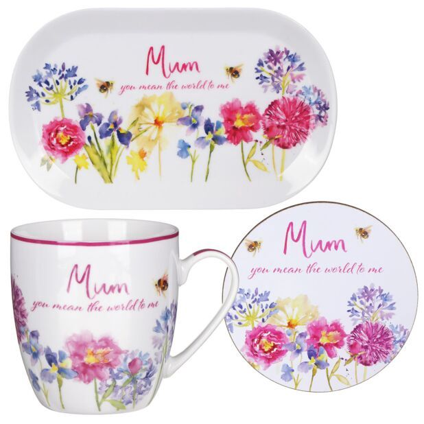 MUM Fine China Mug and Coaster with Melamine Tray