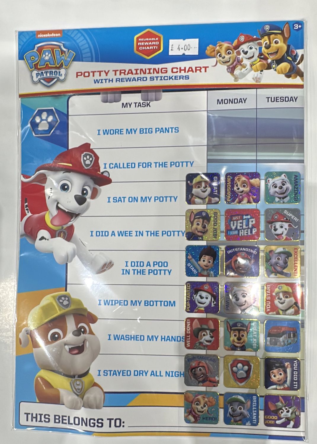 Paw Patrol Potty Training Chart
