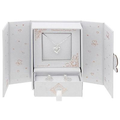 Silver Plated Kissing Heart Necklace &amp; Earrings Gift Set