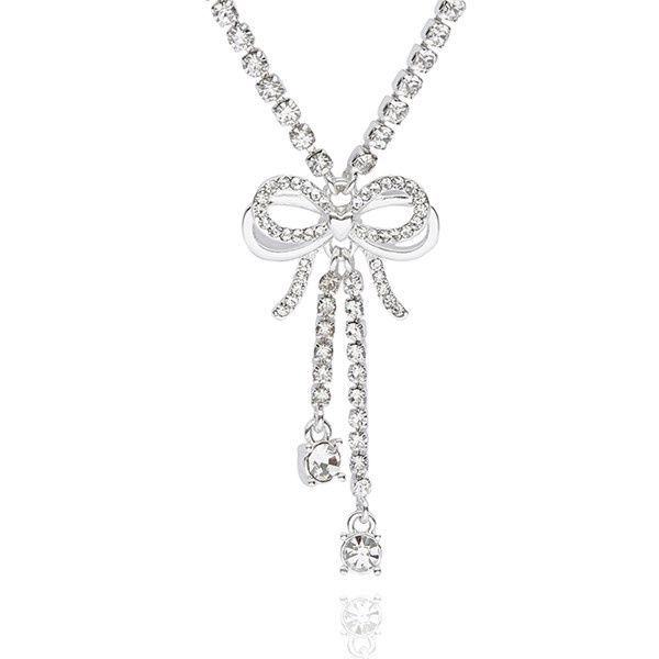 Eternal Bow Double Sparkle Bow Silver Plated Necklace