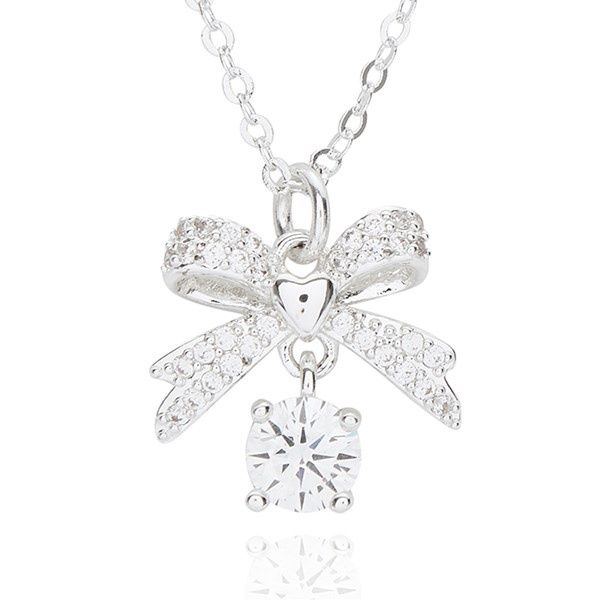 Eternal Bow Suspended Crystal Silver Plated Necklace