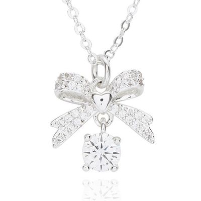 Eternal Bow Suspended Crystal Silver Plated Necklace