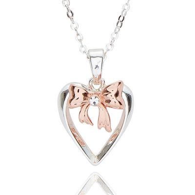 Eternal Bow Two Tone Bow Heart Necklace