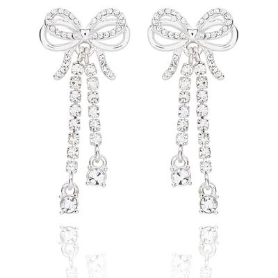 Eternal Bow Double Sparkle Bow Silver Plated Earrings