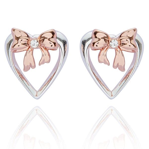 Eternal Bow Two Tone Bow Heart Earrings