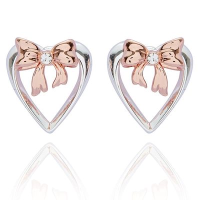 Eternal Bow Two Tone Bow Heart Earrings