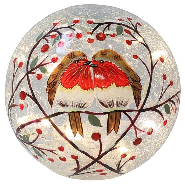 Xmas Crackle LED Ball Heart Robins Large