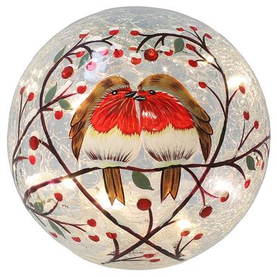 Xmas Crackle LED Ball Heart Robins Large