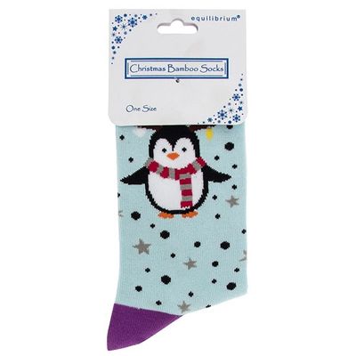 Ladies Xmas Bamboo Socks Penguin