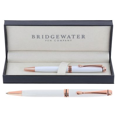 Bridgewater Winchester Gloss White &amp; Rose Gold Ball Pen