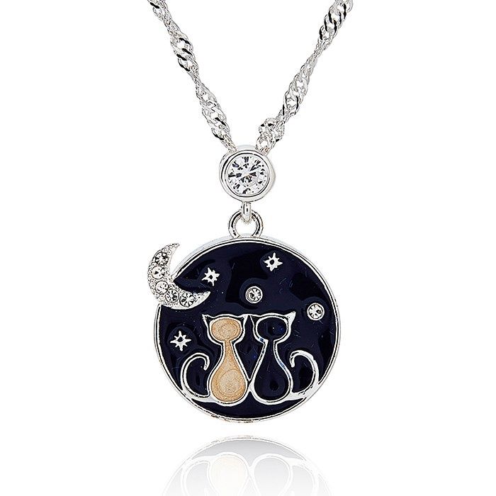 Stargazing Cats Silver Plated Necklace