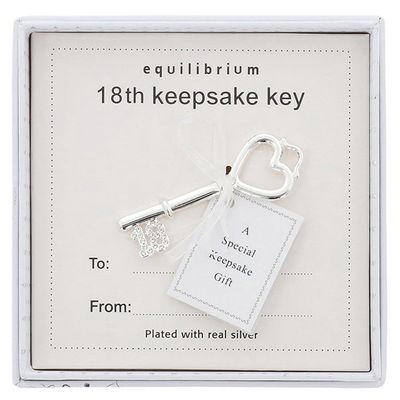 Equilibrium Silver Plated Keepsake Key 18th