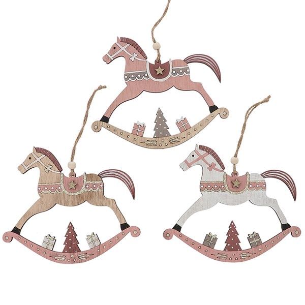 Xmas Carousel Horse Small, Colour: Pink/White