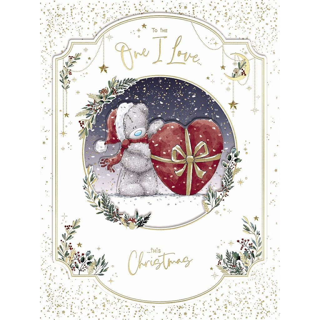 One I Love Bear With Heart Shaped Gift - Boxed Christmas Card