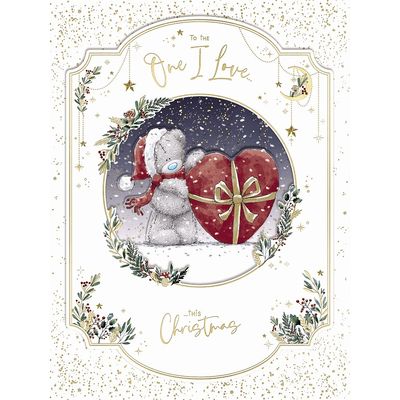 One I Love Bear With Heart Shaped Gift - Boxed Christmas Card