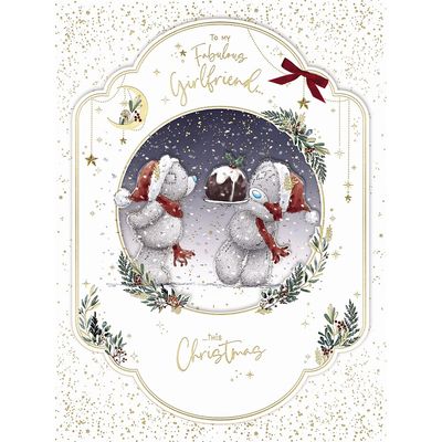 Girlfriend Bears Holding Xmas pud - Christmas Boxed Card