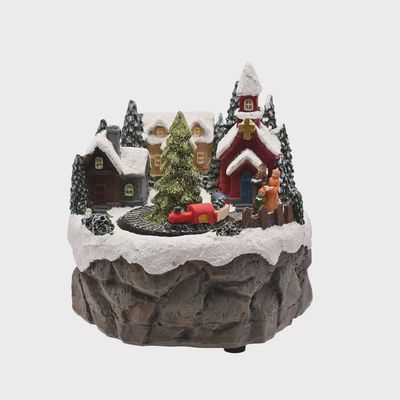 Regal Tidings Light Up Christmas Church Scene with Rotating Train