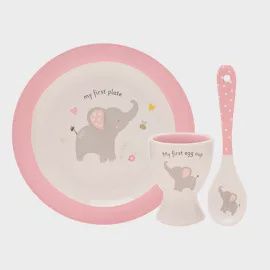 Hello Baby 3 Piece Bowl, Egg Cup &amp; Spoon Set - Pink