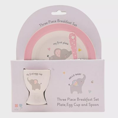 Hello Baby 3 Piece Bowl, Egg Cup &amp; Spoon Set - Pink