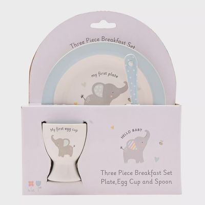 Hello Baby 3 Piece Bowl, Egg Cup &amp; Spoon Set - Blue