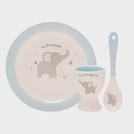 Hello Baby 3 Piece Bowl, Egg Cup &amp; Spoon Set - Blue