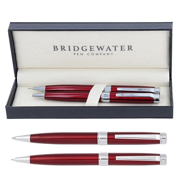Bridgewater Galway Red &amp; Chrome Ball Pen &amp; Pencil Set