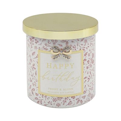 Happy Birthday Peony &amp; Blush Suede Boutique Candle