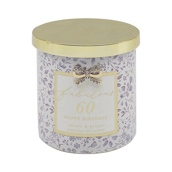 Happy 60th Birthday Peony &amp; Blush Suede Boutique Candle